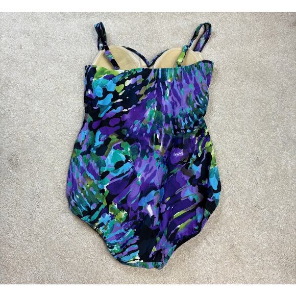 Trimshaper Vintage Watercolor Floral Print One Piece Swimsuit Size 14 - Picture 2 of 4